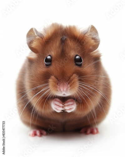 cute round syrian hamster on white background