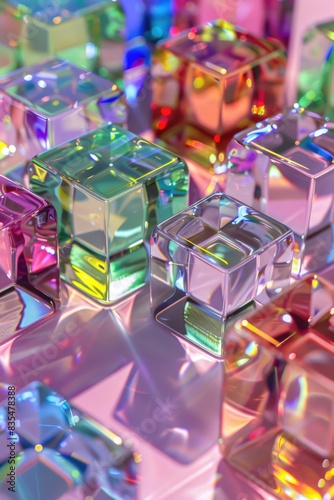 A collection of transparent glass cubes resting on a flat surface © vefimov