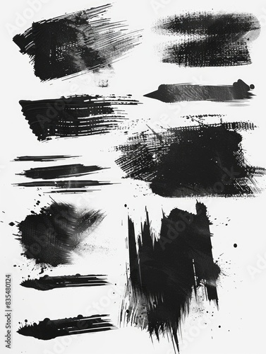 A close-up shot of black paint strokes on a white background, perfect for abstract art or design inspiration