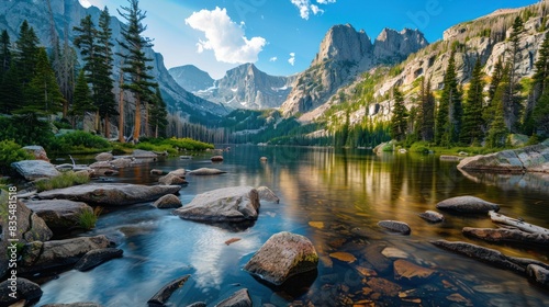 Dream Lake at the Rocky Mountain National Park. Beautiful Spring Hike to Dream