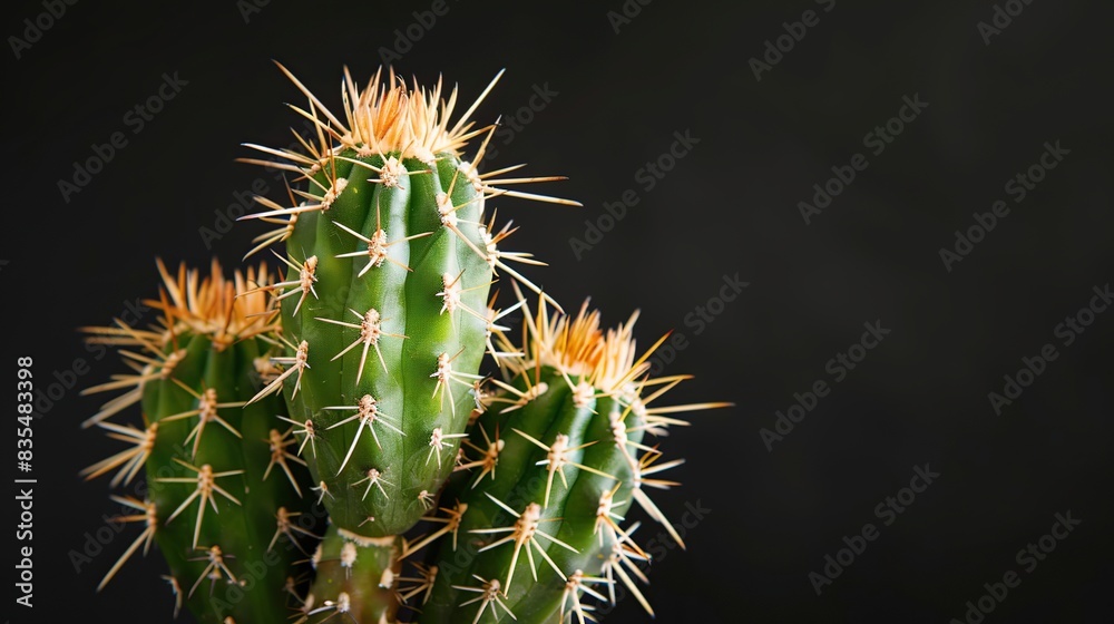 cactus plant with spines on a black background. Generative Ai cactus plant with spines on a black background. Generative Ai