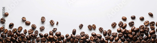 Panoramic Coffee Beans Border Isolated on White Background