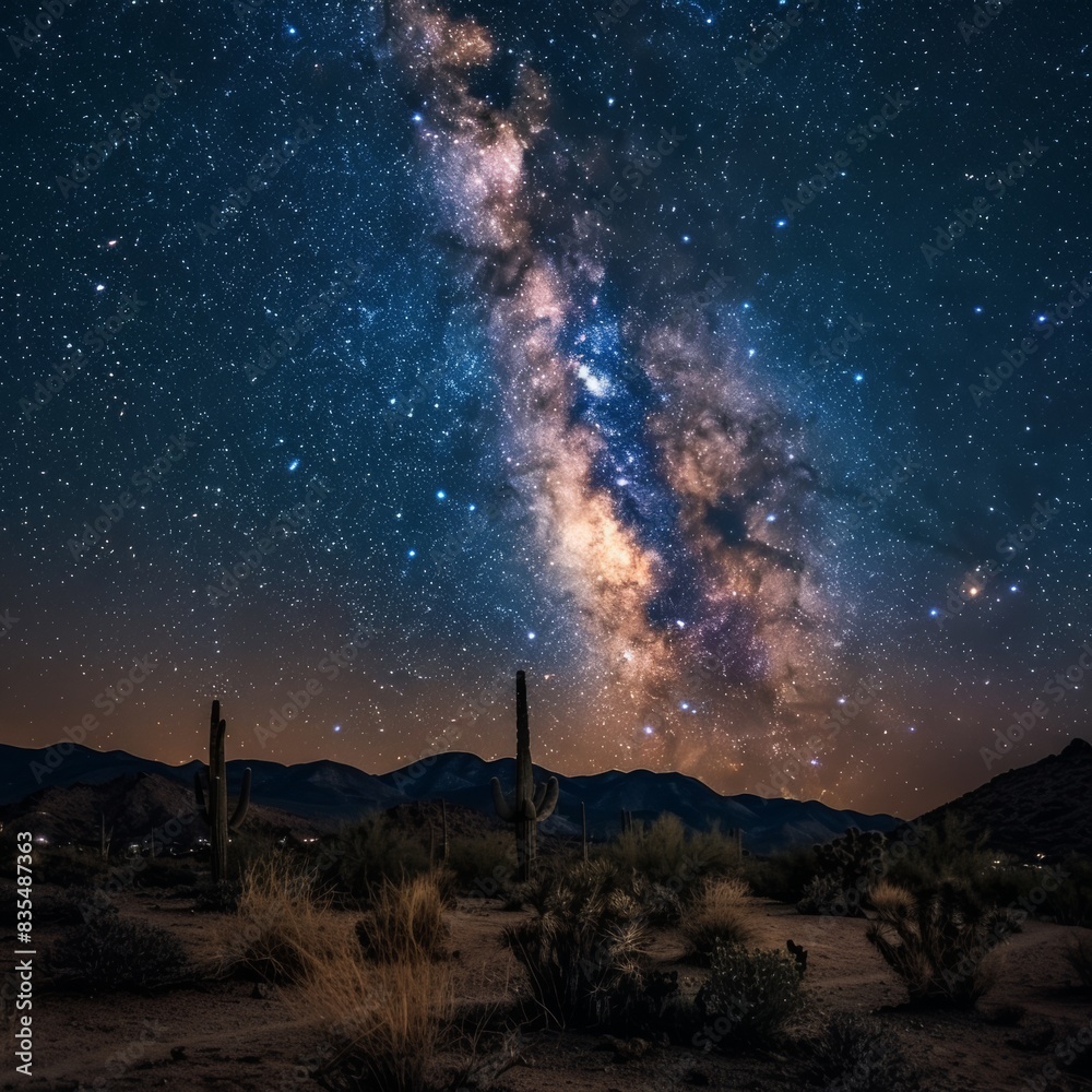Starry night sky over desert landscape Starry night sky over desert landscape