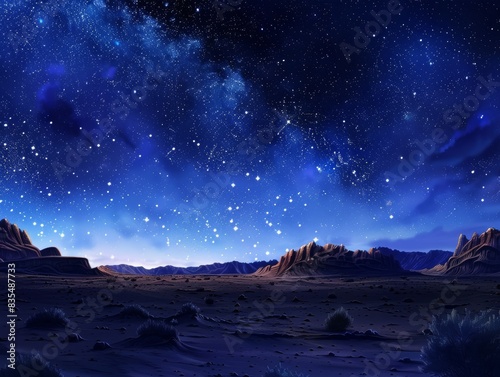 Starry night sky over desert landscape © Sergey