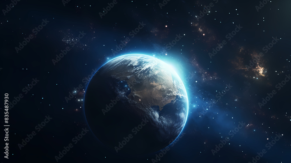Fototapeta premium Blue glow around Earth in space