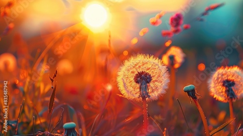 Detailed picture of dandelion during sunset