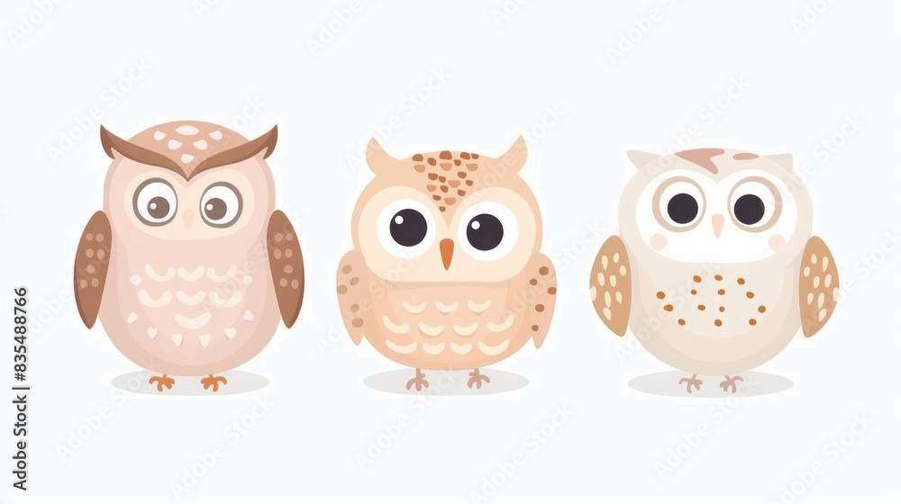 Owl. Flat vector illustration of cute animal. Baby nursery art.