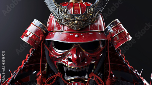 Traditional Japanese Samurai Helmet (Kabuto) in Red Illustration
 photo