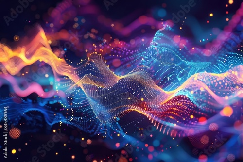 energetic music themed abstract background with colorful particles lines and plexus effect digital art photo