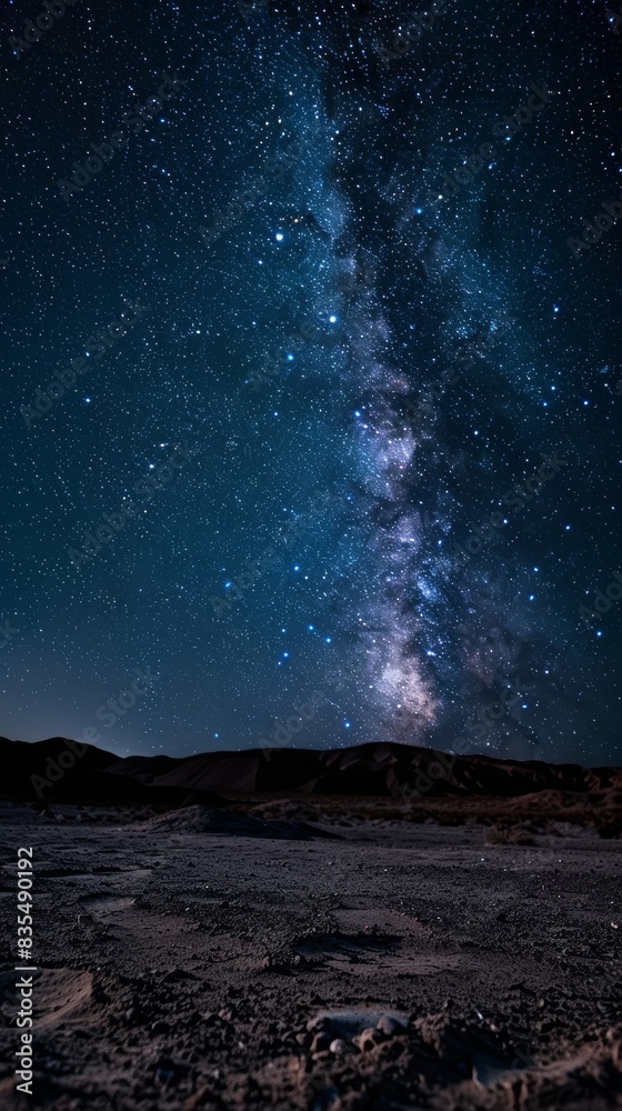 Starry night sky over desert landscape Starry night sky over desert landscape
