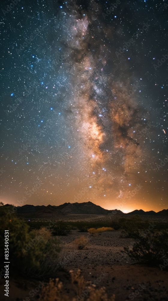 Starry night sky over desert landscape Starry night sky over desert landscape