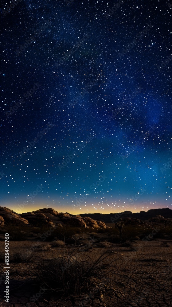 Starry night sky over desert landscape Starry night sky over desert landscape