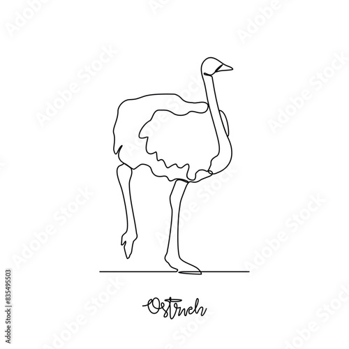 One continuous line drawing of Ostrich vector illustration. Poultry and bird animal themes in simple continuous line design concept. Poultry refer to domesticated birds raised for their meat, eggs.