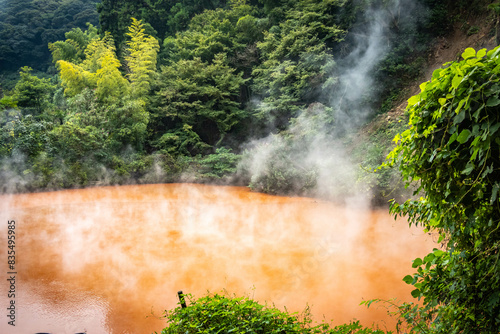 7 hells of beppu, jigoku, chinoike jigoku, red pool, hot springs, kyushu, japan,  photo