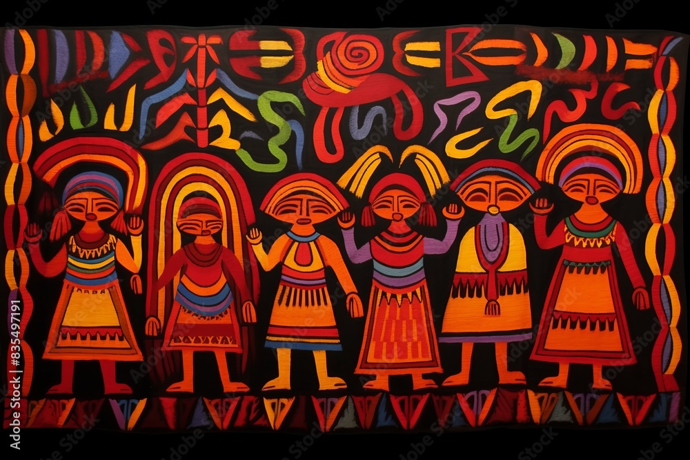 Obraz premium Exceptional and authentic MOLAS. Indian textile tapestry of Kuna women from Panama.