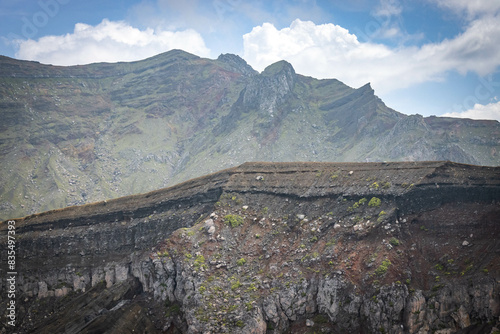 view of mount takadake, from mount nakadake, mount aso, active volcano, caldera, smoke, national park, japan, asia, kyushu photo