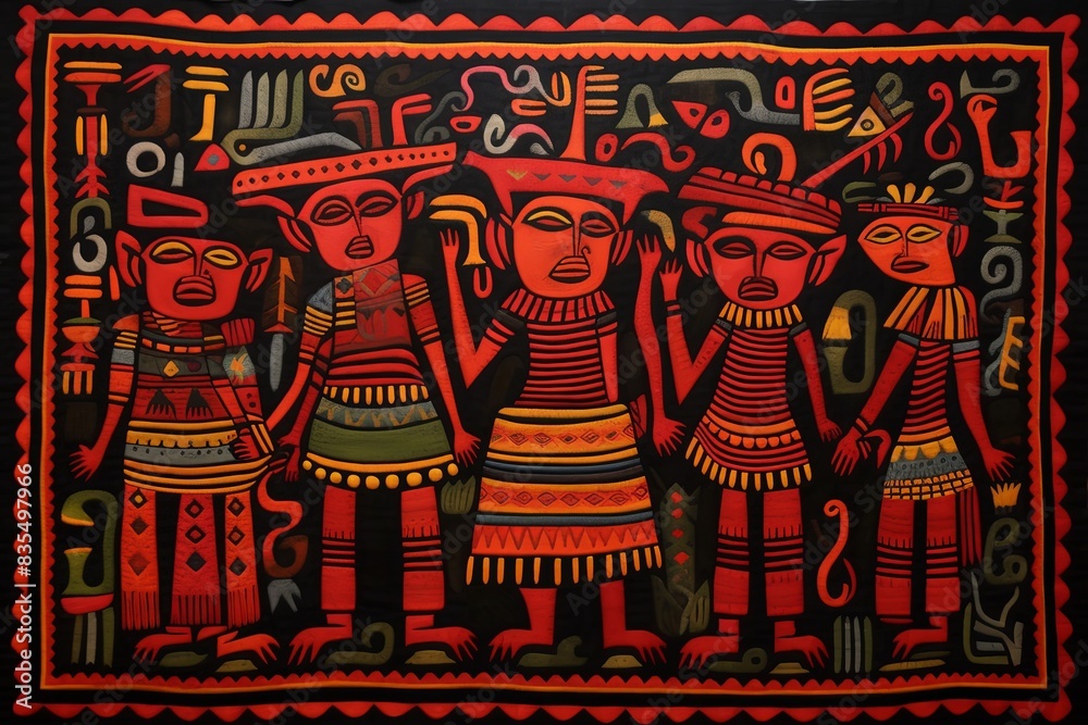 Exceptional and authentic MOLAS. Indian textile tapestry of Kuna women from Panama.