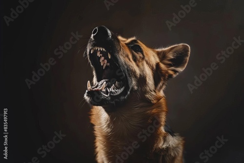 fierce dog barking aggressively dramatic animal portrait