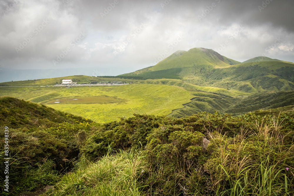 Fototapeta premium Mount Eboshi, Eboshidake Near Mount Aso, Kyushu, volcano, caldera, mountains, hike, trekking