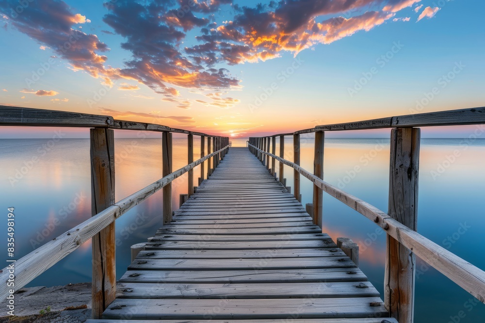 Fototapeta premium Danish city, Aarhus, Sunrise view of Infinite Bridge and Aarhus Bay