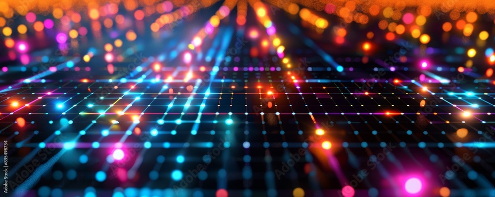 Colorful digital grid with glowing lights Colorful digital grid with glowing lights