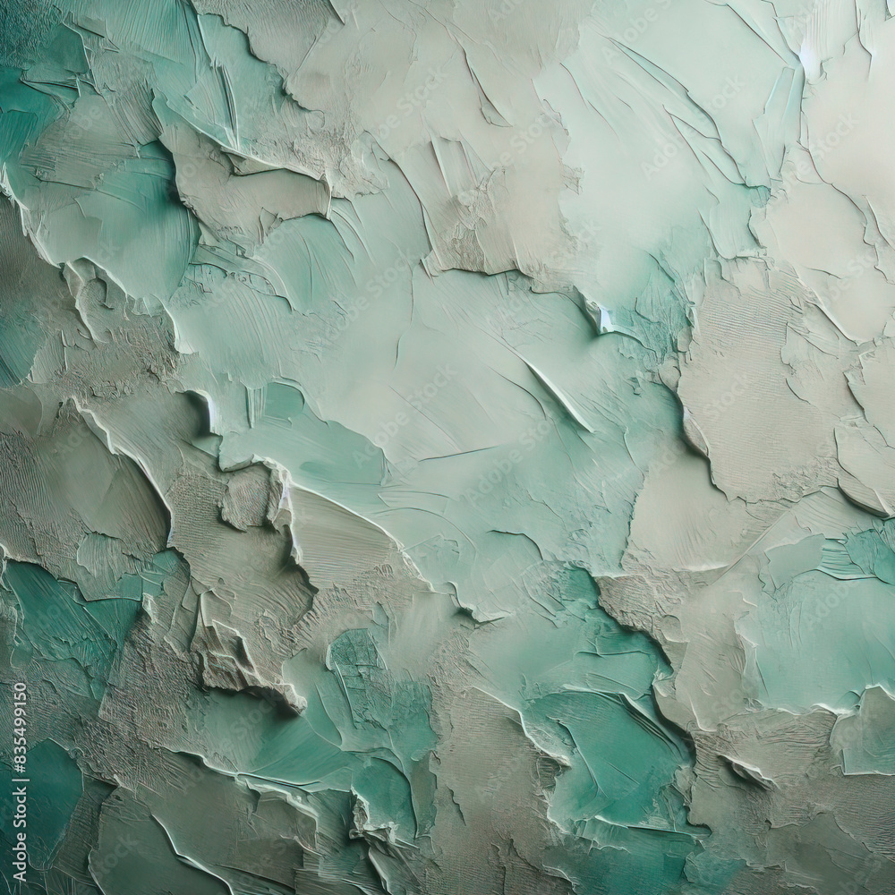 Fototapeta premium Background image of rough finish plaster texture in turquoise color with side lighting 
