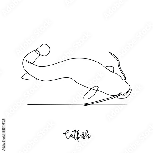 One continuous line drawing of Catfish vector illustration. Fish animal themes in simple continuous line design  vector concept. Fish are aquatic vertebrates live in water and breathe through gills