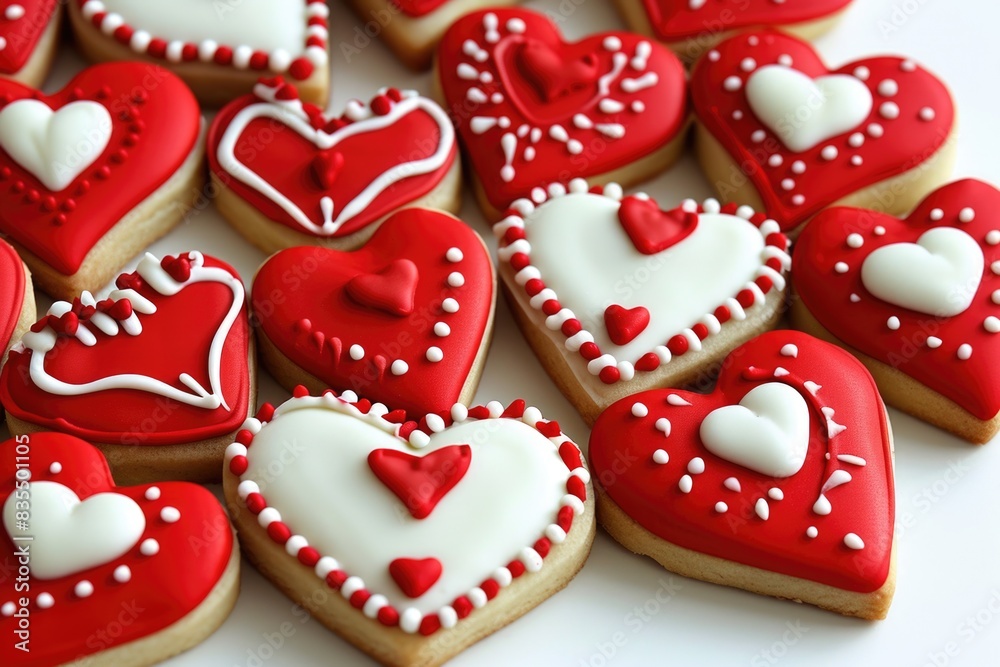 A plate of colorful heart-shaped sugar cookies A plate of colorful heart-shaped sugar cookies