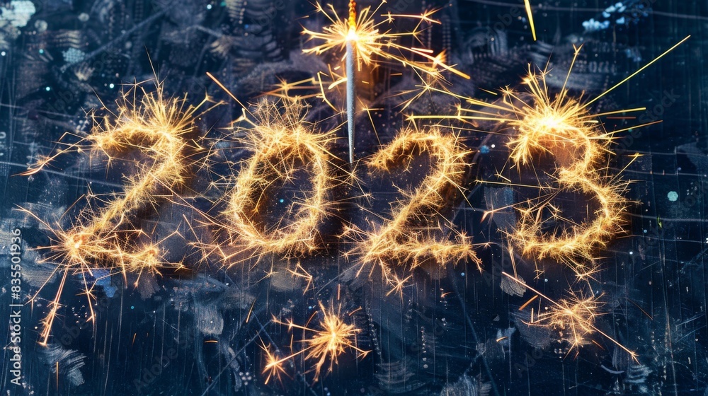 Obraz premium A banner with 2023 text on black with a gold sparkler fireworks caption is a perfect way to begin the new year.