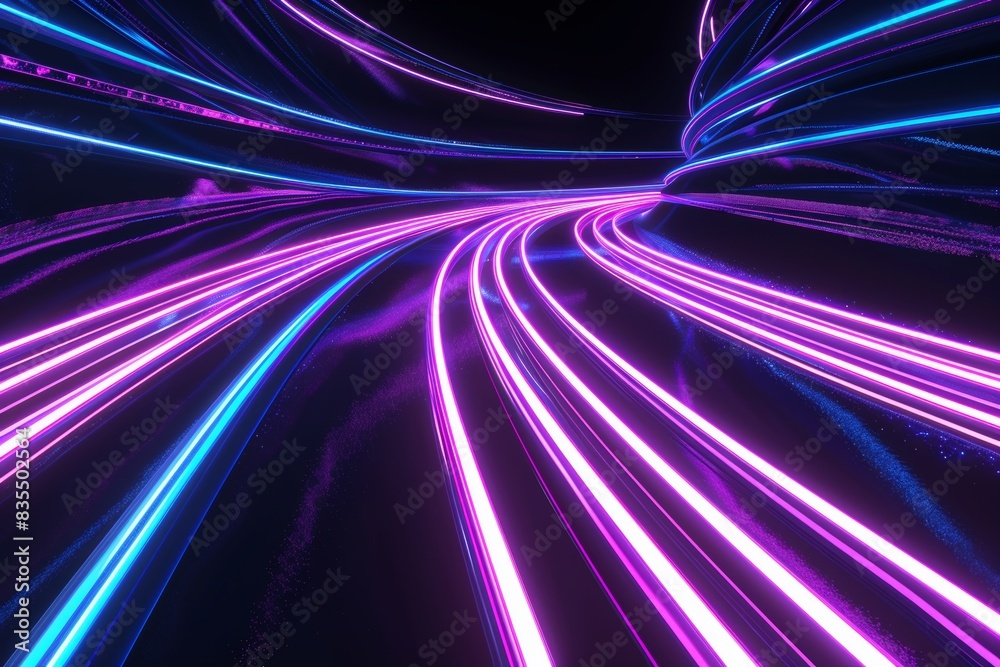 Artificial intelligence-generated illustration of purple and blue neon lights on an abstract background