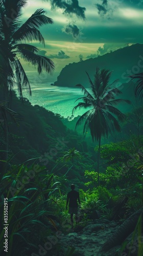 A person standing in the middle of a jungle