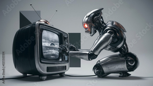 Wallpaper Mural robot watches at the mirrow in the room, blurred background. Artificial intelligence in the future life. AI Generated	 Torontodigital.ca