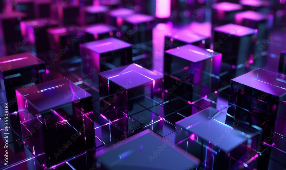 Abstract 3D Cubes with Neon Lighting - Generative AI Abstract 3D Cubes with Neon Lighting - Generative AI