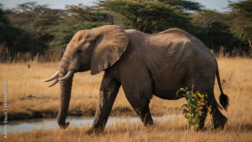 Fototapeta premium Elefan trapt durch die Wildnis. Safari Tour. Wildlife. Afrika.