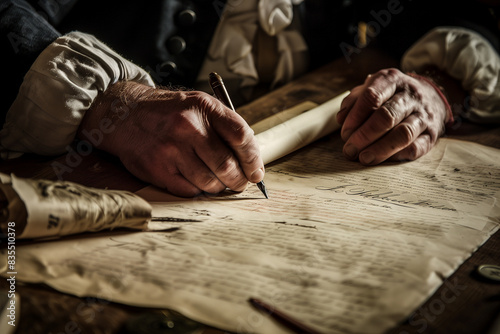 Signing an ancient letter of great historical value, with elegant calligraphy and black ink