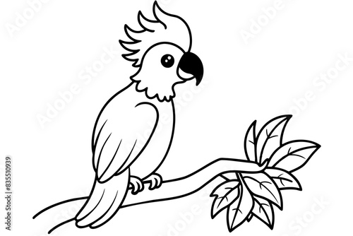 cute line art cockatoo parrot cartoon on the tree vector illustration