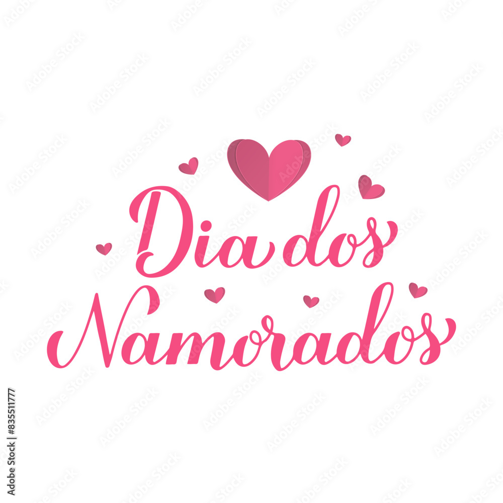 Dia Dos Namorados calligraphy hand lettering. Happy Valentines Day in Portuguese. Brazilian holiday on June 12. Vector template for greeting card, logo design, banner, sticker, shirt, etc.