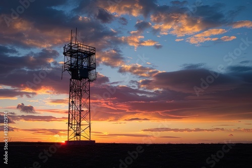 military surveillance tower at sunset photo
