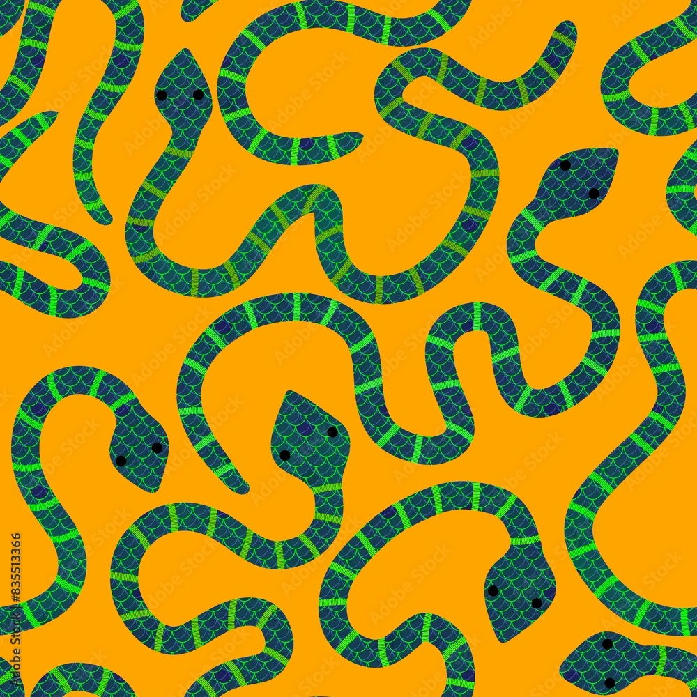 Fototapeta premium Cartoon animals seamless snake pattern for wrapping and kids new 2025 year