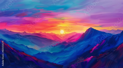 Vivid sunset over colorful mountain landscape