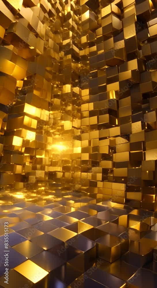 Infinity loop of up and down moving gold cubes wealth abundance or modern abstract art background Infinity loop of up and down moving gold cubes wealth abundance or modern abstract art background