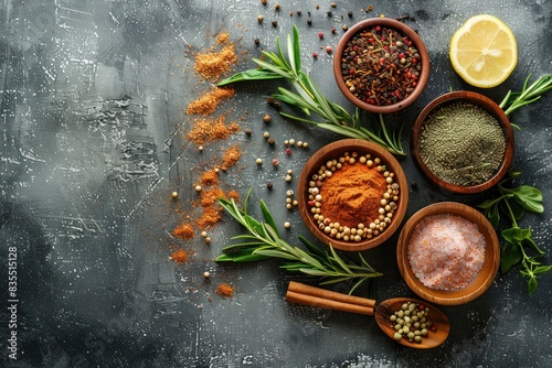 Cooking concept with spices on concrete background