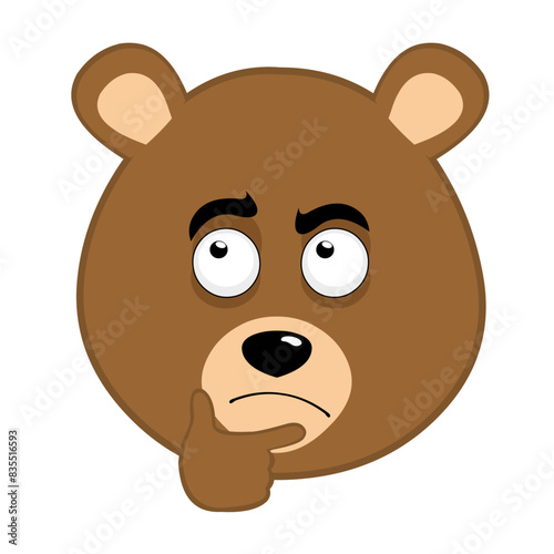 vector illustration face brown bear grizzly cartoon, with a thinking or doubting expression