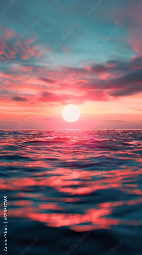Sunset over calm ocean with vibrant colors and gentle waves Sunset over calm ocean with vibrant colors and gentle waves
