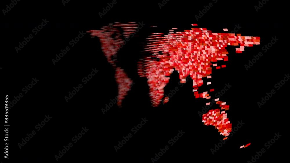 A digital map visualization showcasing animated red pixels against a black background
