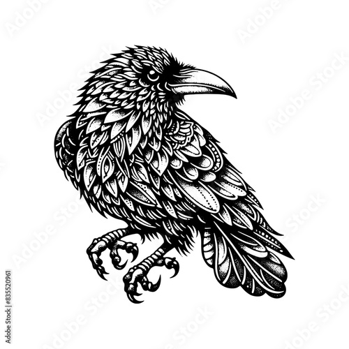 Diseño de Tatuaje de Cuervo en Estilo Dotwork - Tinta Negra