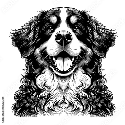 Hand drawn Bernese Mountain Dog portrait, vector sketch isolated on transparent background.	 photo