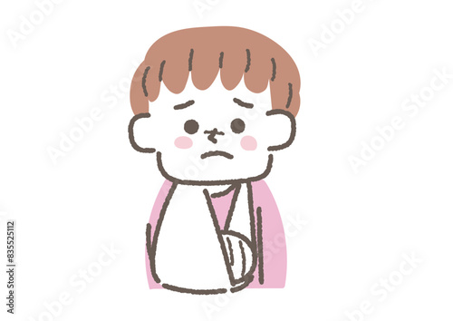 腕を骨折してギプスをはめている男の子のイラスト