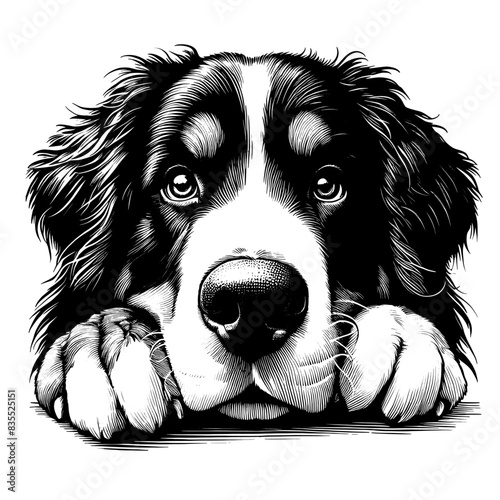 Hand drawn Bernese Mountain Dog portrait, vector sketch isolated on transparent background.	