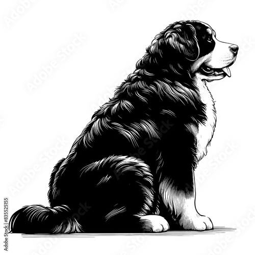 Hand drawn Bernese Mountain Dog in full-body, vector sketch isolated on transparent background.	